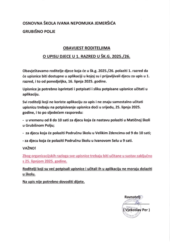 Obavijest roditeljima o upisu djece u 1. razred u šk. god. 2025.25._001