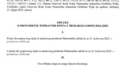 Odluka o provođenju popravnih ispita